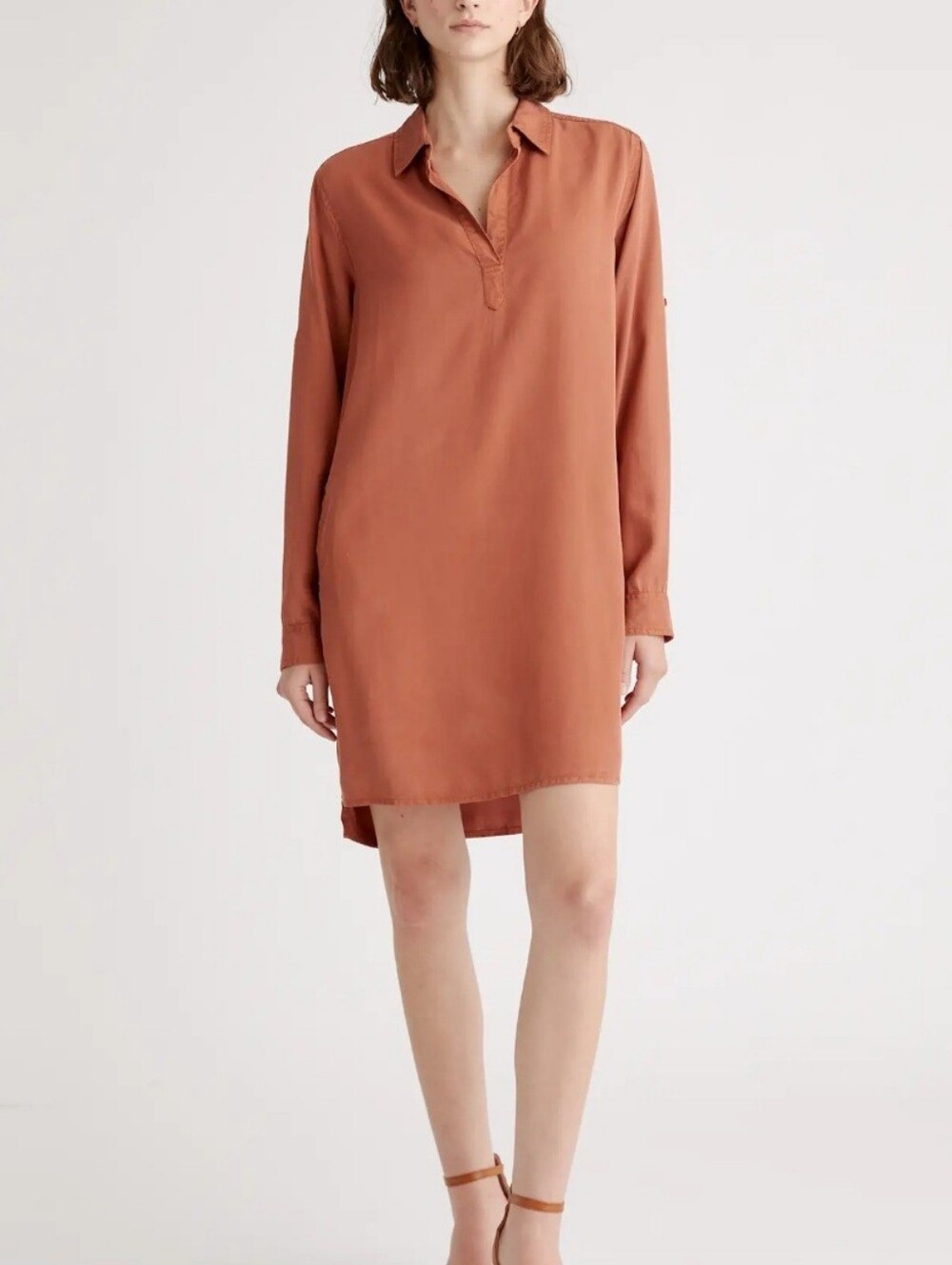 Quince Vintage Wash Tencel Roll Sleeve Tunic Dress Size M